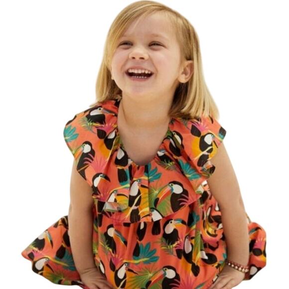 Farm Rio Anthropologie Dress Girls 3T Toucan Birds Tropical Ruffled Travel Beach - Picture 3 of 10